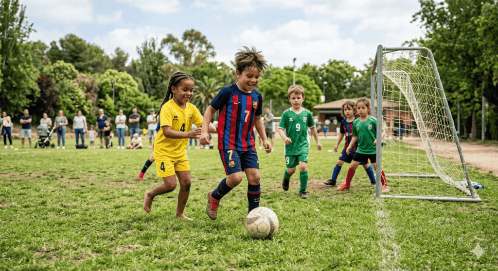 bambini giocano a calcio